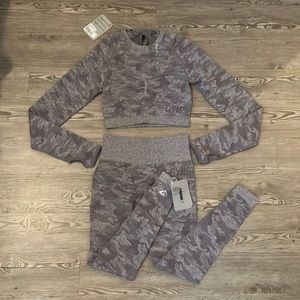 Gym Shark Camo Seamless Legging and Long Sleeve Crop Top